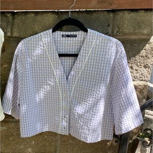 ❤️‍🔥 SOLD ❤️‍🔥Zara gingham lilac & white crop top blouse